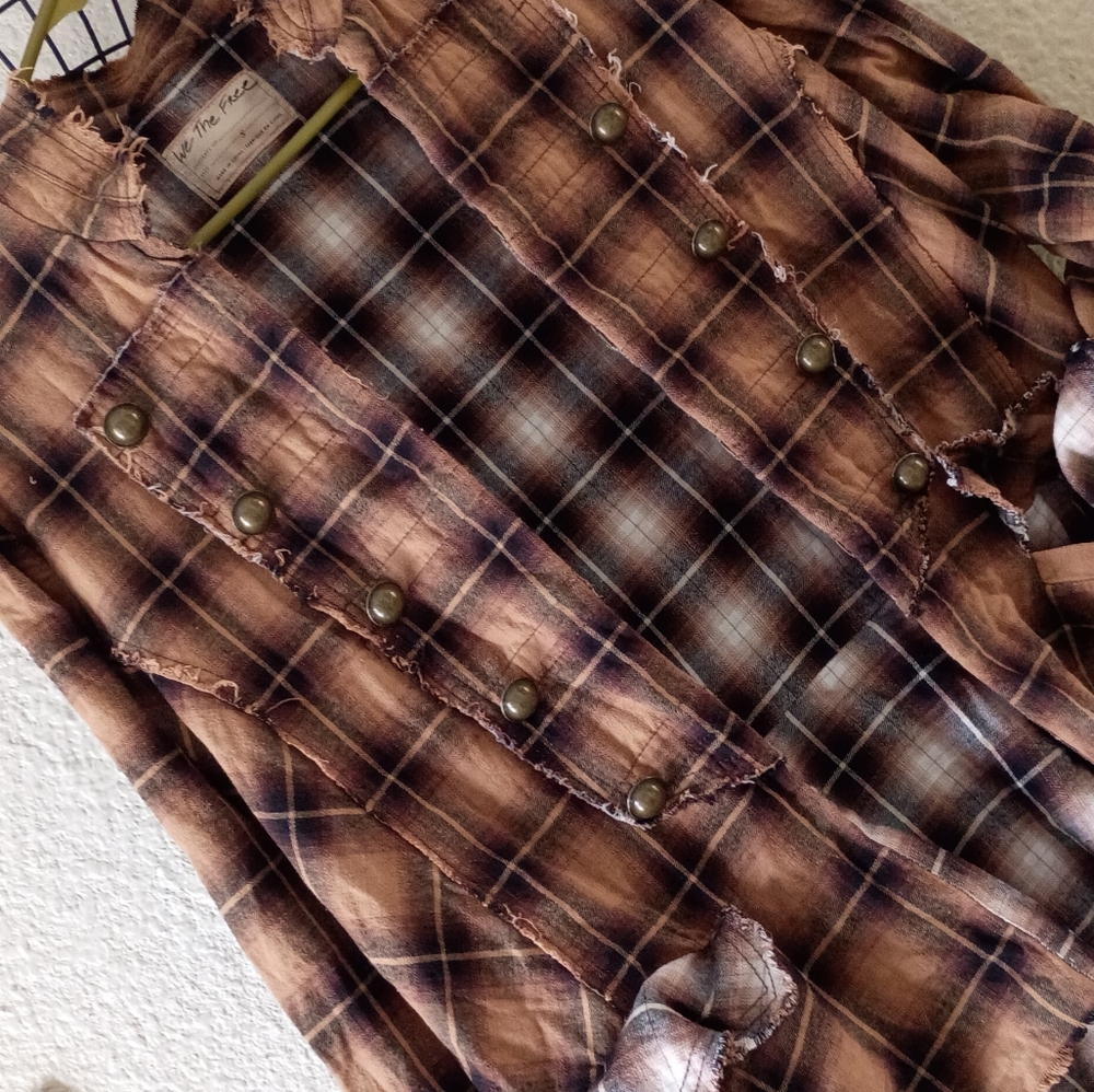 We The Free Plaid Light Jacket Coat Oversized M Military Fit And Flare 10